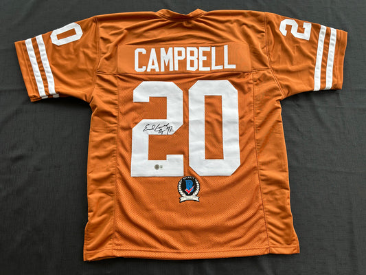 EARL CAMPBELL SIGNED ORANGE FOOTBALL JERSEY Texas Longhorns Large BAS COA
