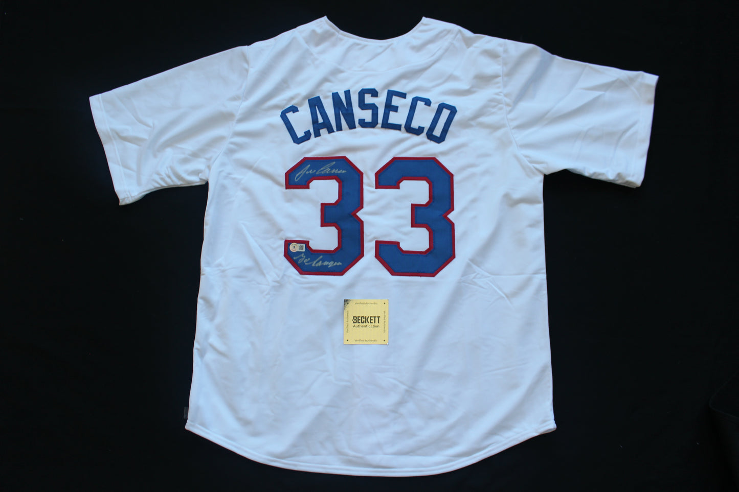 JOSE CANSECO RANGERS WHITE #33 "GO RANGERS"