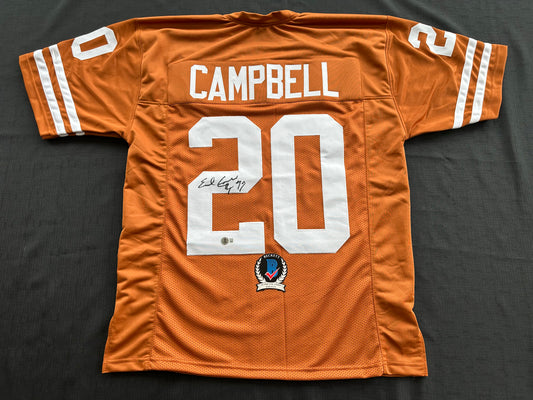 EARL CAMPBELL SIGNED ORANGE FOOTBALL JERSEY Texas Longhorns Large BAS COA