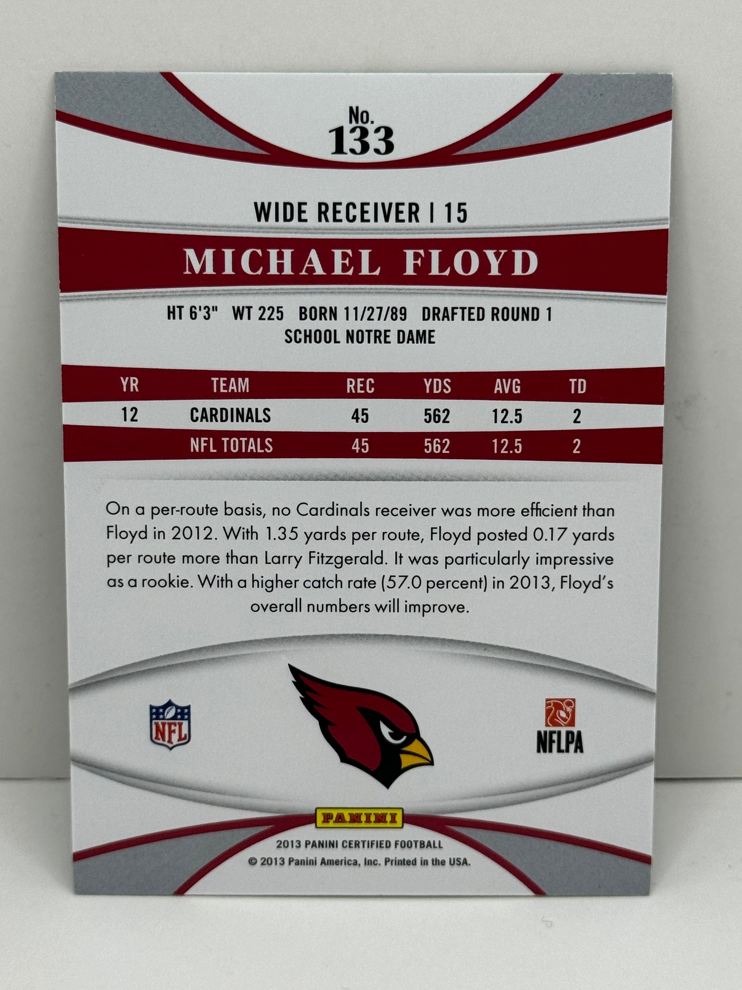 2013 Panini Certified Michael Floyd Emerald Card #133 /5 Cardinals