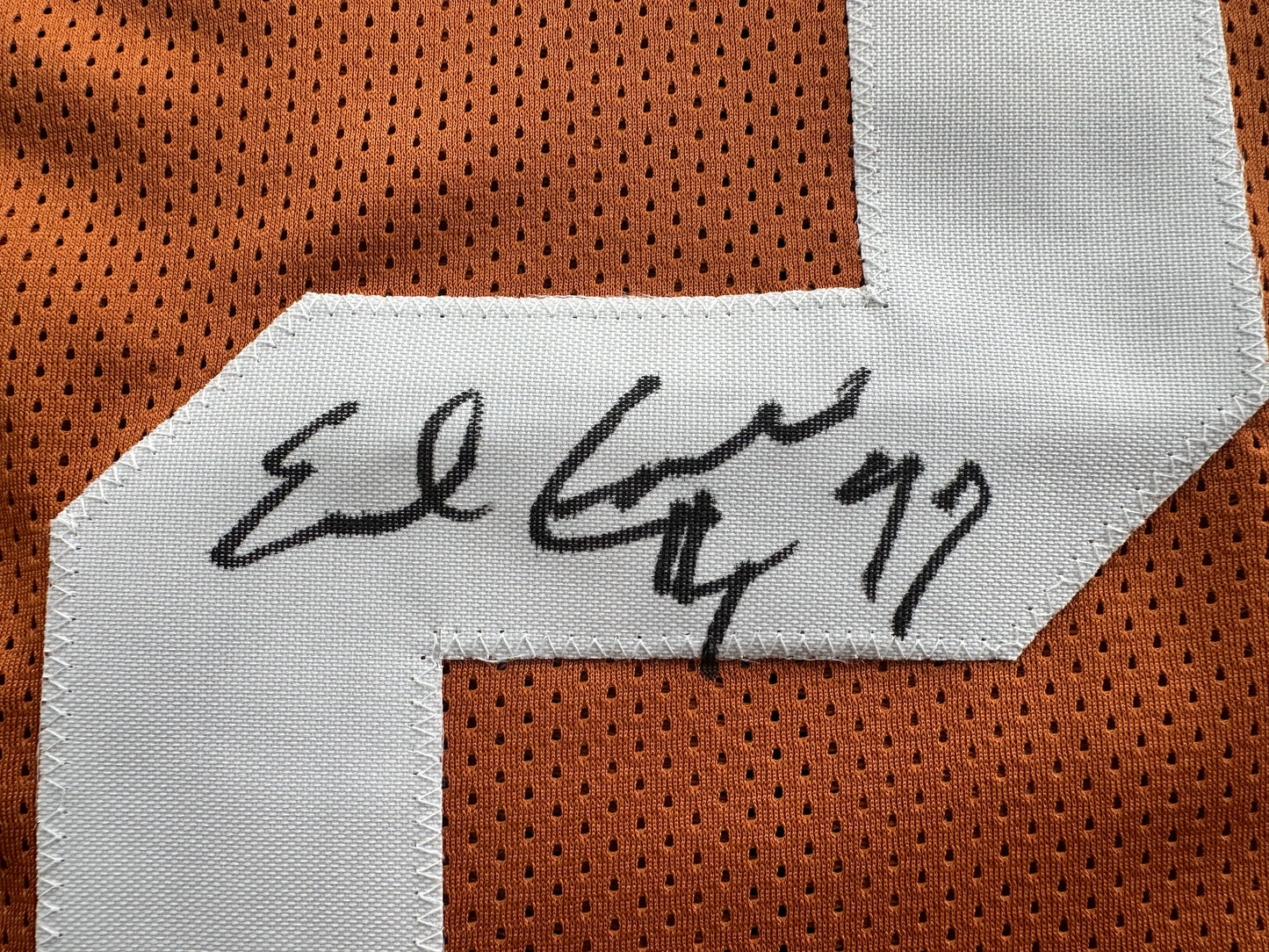 EARL CAMPBELL SIGNED ORANGE FOOTBALL JERSEY Texas Longhorns Large BAS COA