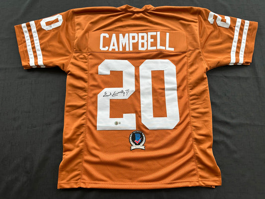 EARL CAMPBELL SIGNED ORANGE FOOTBALL JERSEY Texas Longhorns Large BAS COA