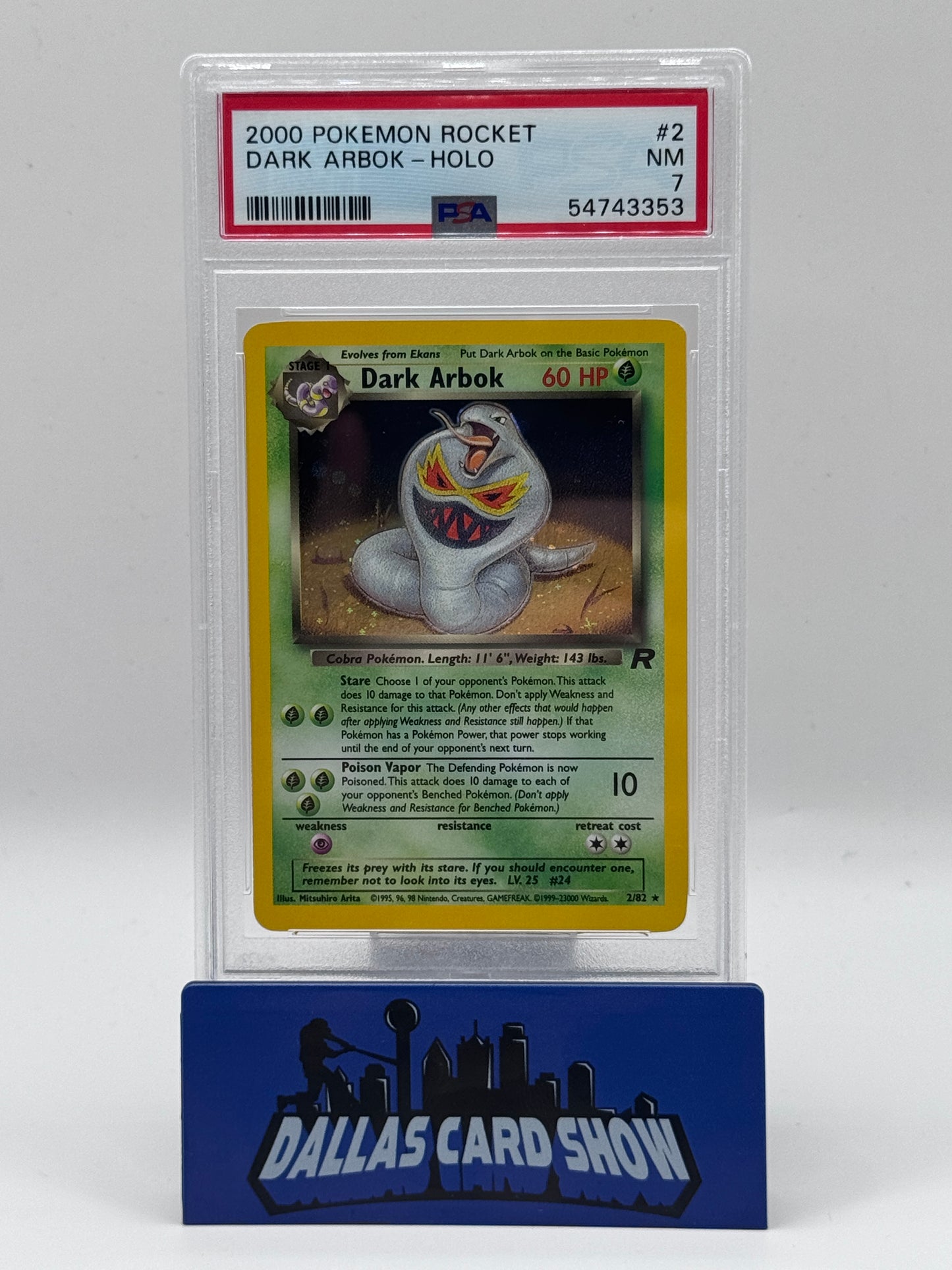 2000 Pokemon - Dark Arbok (Holo) - 2/82 Team Rocket PSA 7