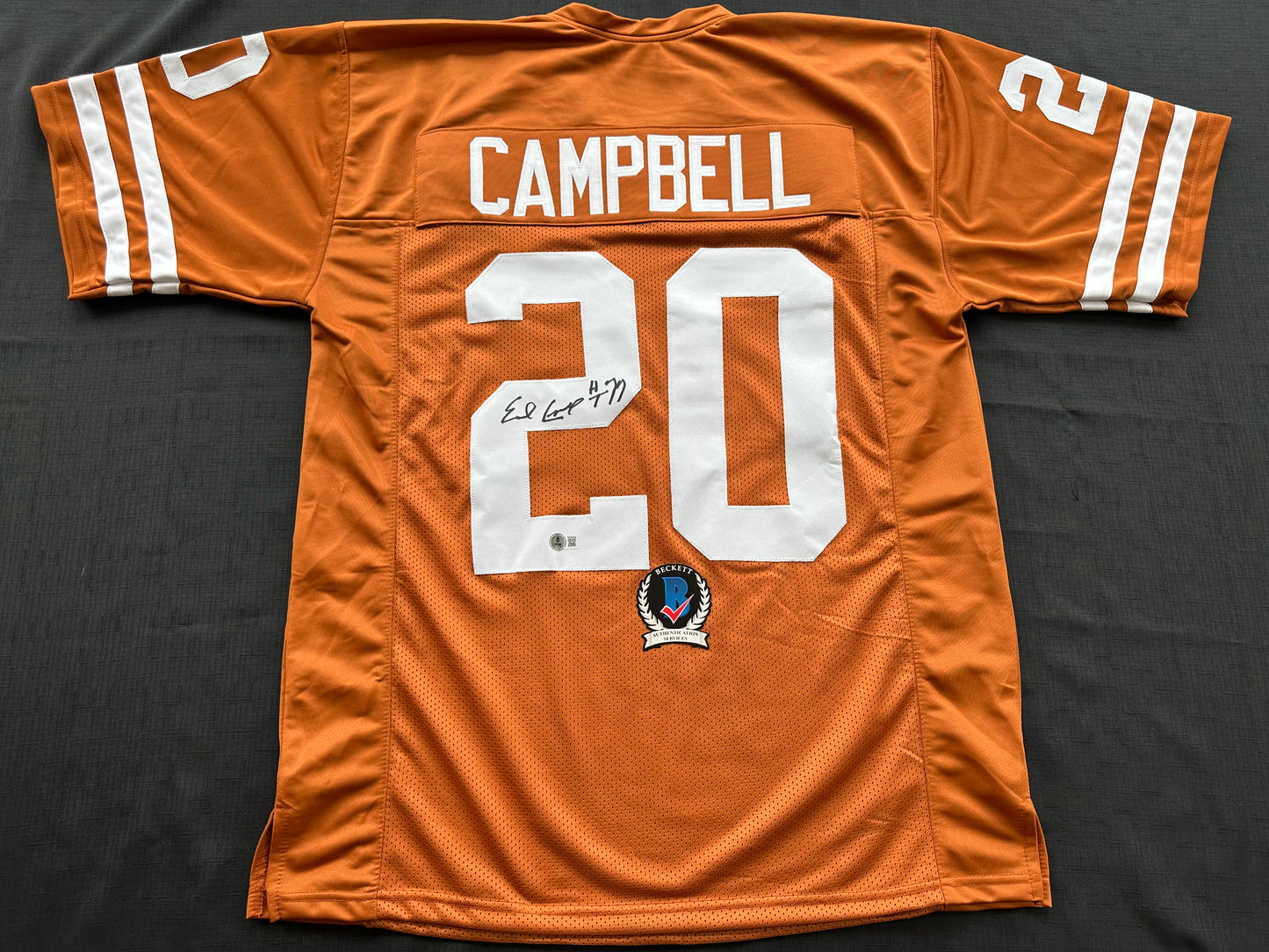 EARL CAMPBELL SIGNED ORANGE FOOTBALL JERSEY Texas Longhorns XL BAS COA