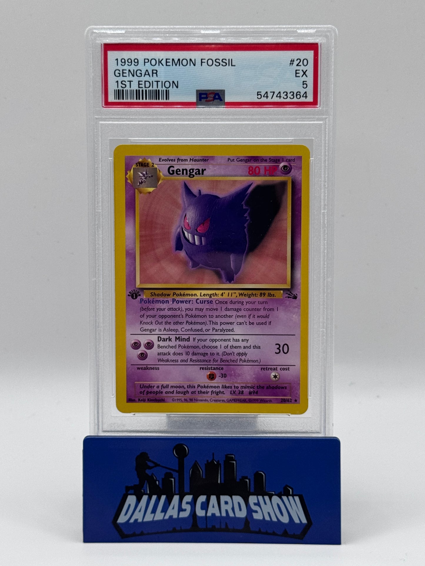 1999 Pokemon - Gengar - 20/62 1st Edition Fossil PSA 5