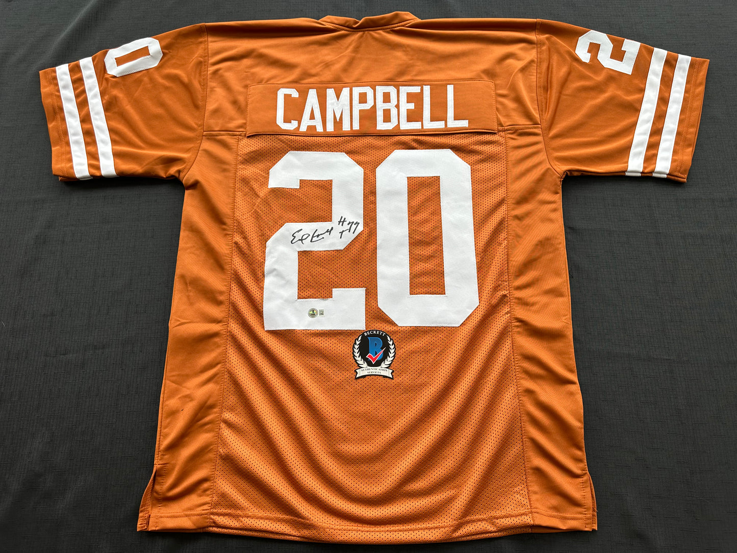 EARL CAMPBELL SIGNED ORANGE FOOTBALL JERSEY Texas Longhorns XL BAS COA