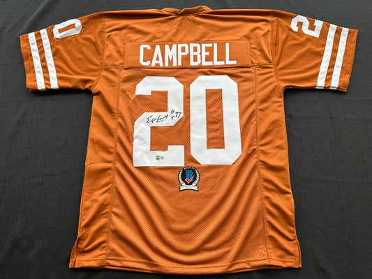 EARL CAMPBELL SIGNED ORANGE FOOTBALL JERSEY Texas Longhorns XL BAS COA
