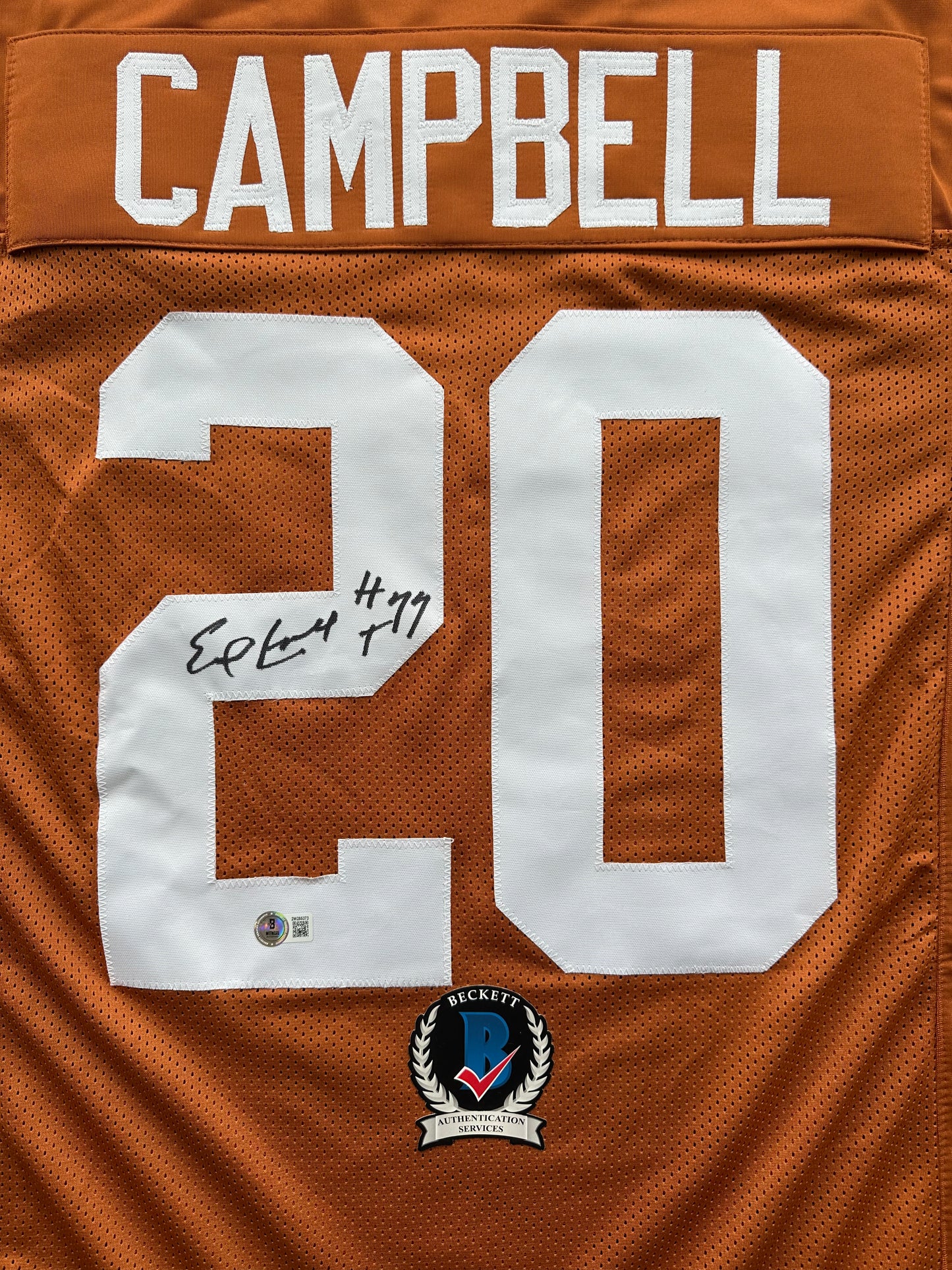 EARL CAMPBELL SIGNED ORANGE FOOTBALL JERSEY Texas Longhorns XL BAS COA