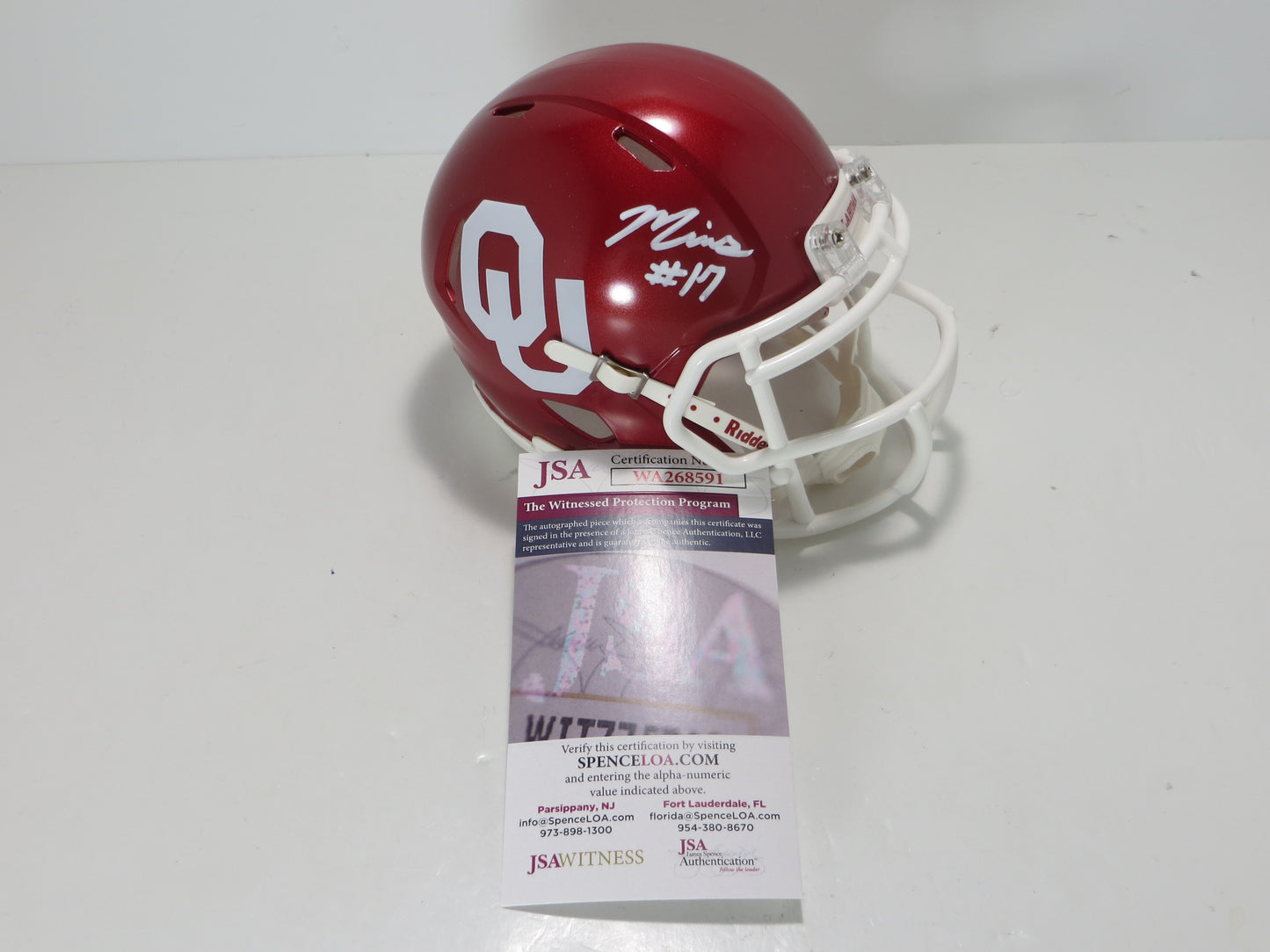 MARVIN MIMS OU OKLAHOMA SOONERS SIGNED Mini Helmet DENVER BRONCOS JSA