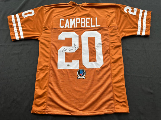 EARL CAMPBELL SIGNED ORANGE FOOTBALL JERSEY Texas Longhorns XL BAS COA