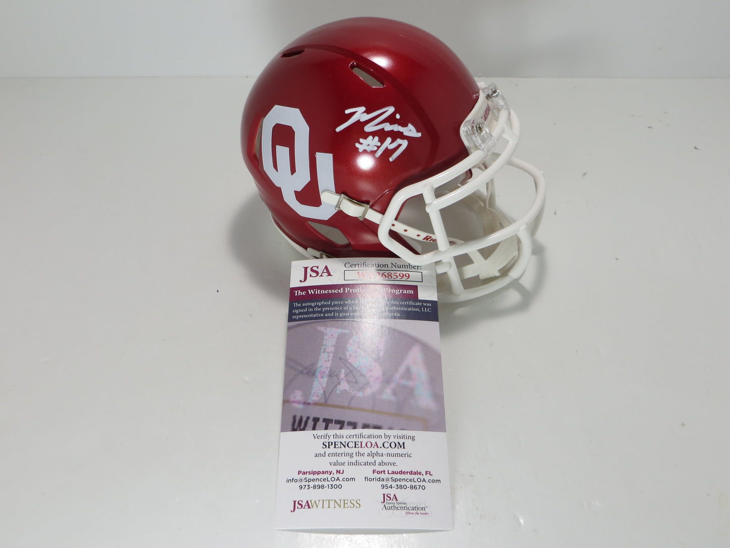 MARVIN MIMS OU OKLAHOMA SOONERS SIGNED Mini Helmet DENVER BRONCOS JSA