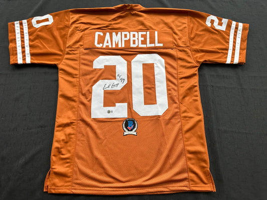 EARL CAMPBELL SIGNED ORANGE FOOTBALL JERSEY Texas Longhorns XL BAS COA