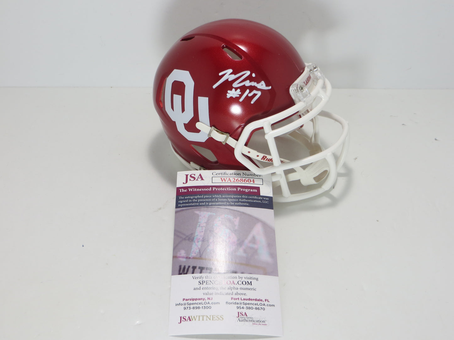 MARVIN MIMS OU OKLAHOMA SOONERS SIGNED Mini Helmet DENVER BRONCOS JSA