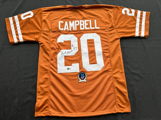 EARL CAMPBELL SIGNED ORANGE FOOTBALL JERSEY Texas Longhorns XL BAS COA