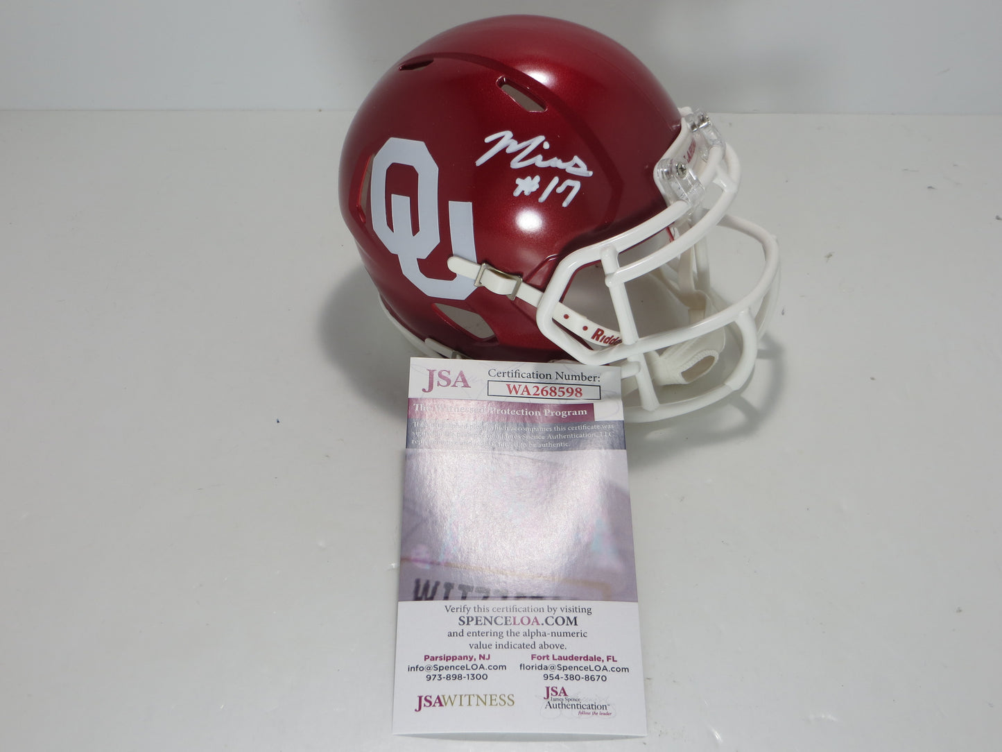 MARVIN MIMS OU OKLAHOMA SOONERS SIGNED Mini Helmet DENVER BRONCOS JSA