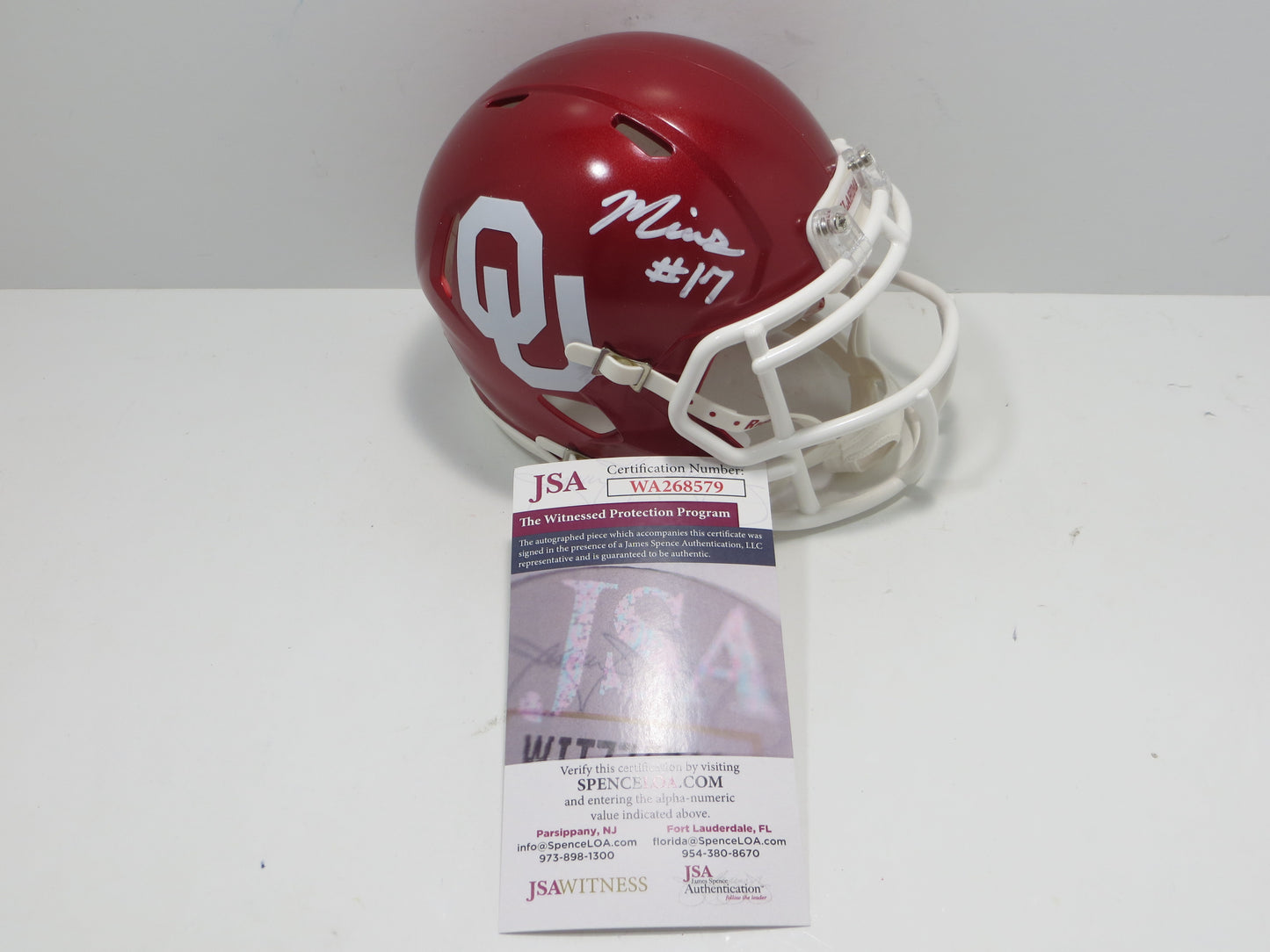 MARVIN MIMS OU OKLAHOMA SOONERS SIGNED Mini Helmet DENVER BRONCOS JSA