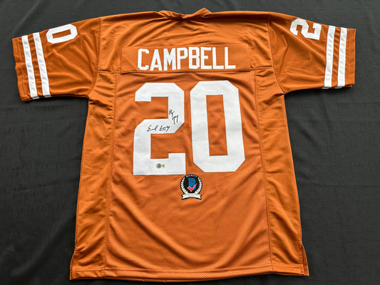 EARL CAMPBELL SIGNED ORANGE FOOTBALL JERSEY Texas Longhorns XL BAS COA