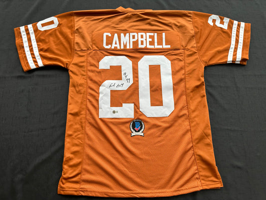EARL CAMPBELL SIGNED ORANGE FOOTBALL JERSEY Texas Longhorns XL BAS COA