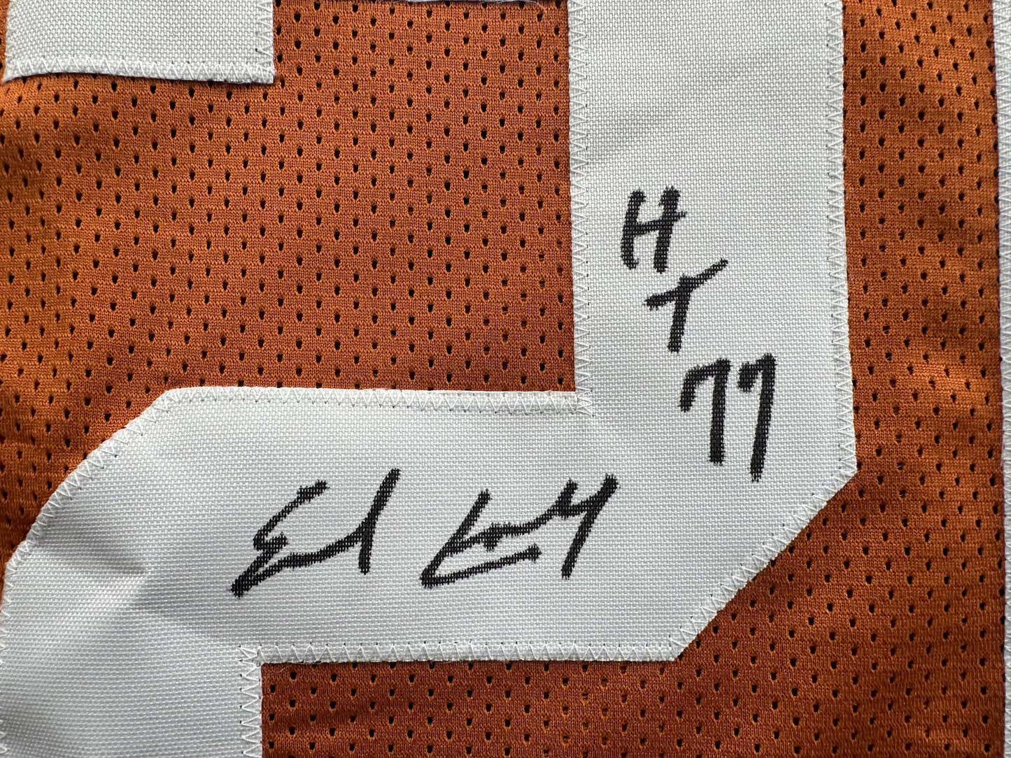 EARL CAMPBELL SIGNED ORANGE FOOTBALL JERSEY Texas Longhorns XL BAS COA