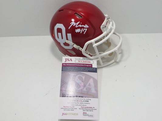 MARVIN MIMS OU OKLAHOMA SOONERS SIGNED Mini Helmet DENVER BRONCOS JSA