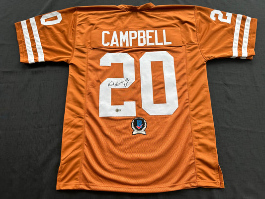 EARL CAMPBELL SIGNED ORANGE FOOTBALL JERSEY Texas Longhorns XL BAS COA