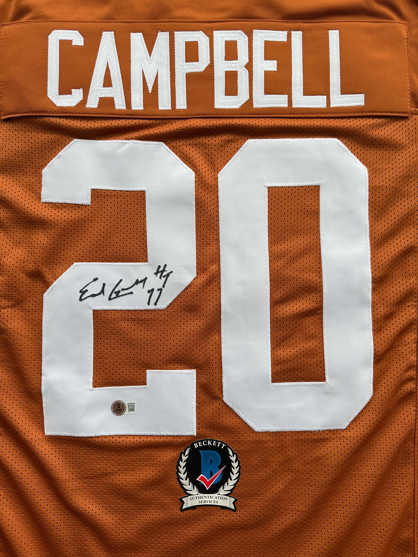EARL CAMPBELL SIGNED ORANGE FOOTBALL JERSEY Texas Longhorns XL BAS COA