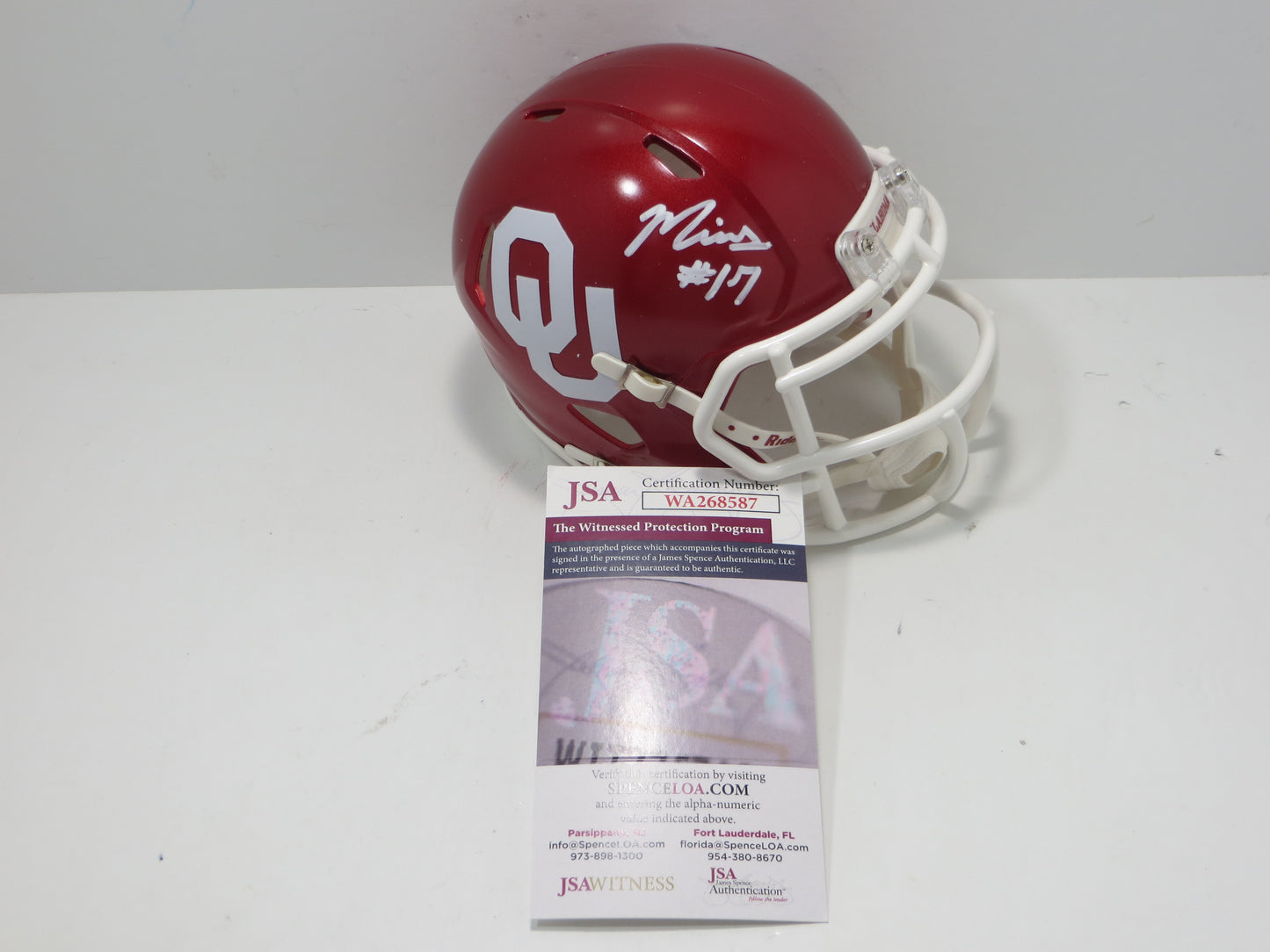 MARVIN MIMS OU OKLAHOMA SOONERS SIGNED Mini Helmet DENVER BRONCOS JSA