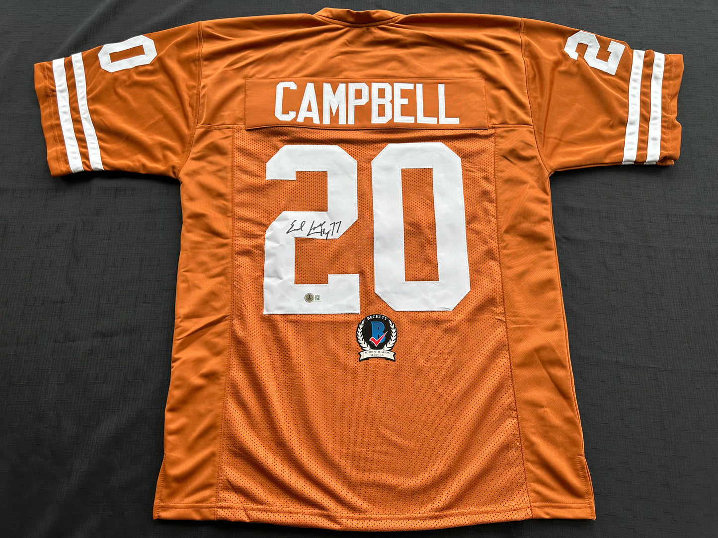 EARL CAMPBELL SIGNED ORANGE FOOTBALL JERSEY Texas Longhorns XL BAS COA