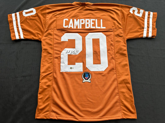 EARL CAMPBELL SIGNED ORANGE FOOTBALL JERSEY Texas Longhorns XL BAS COA