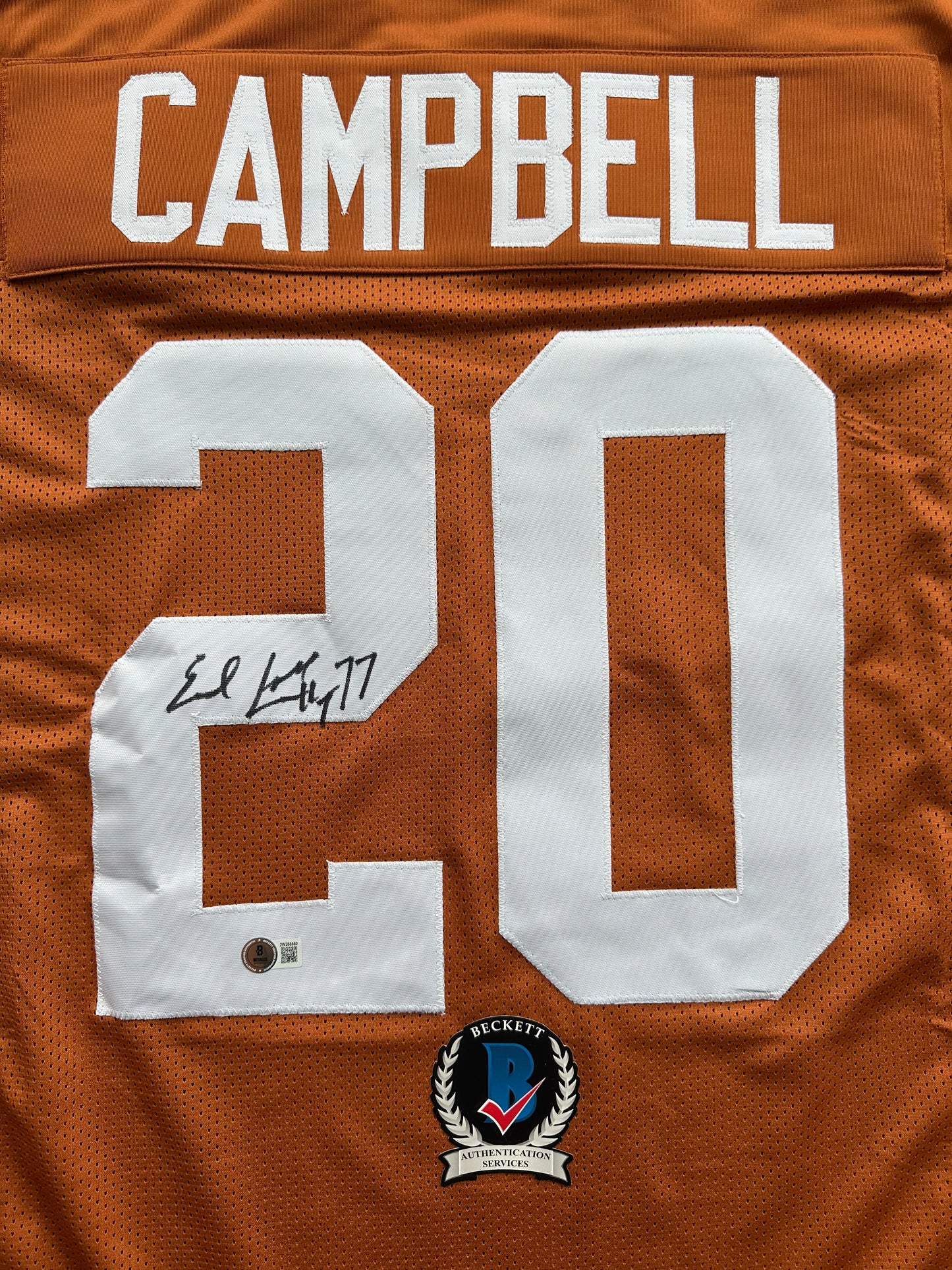 EARL CAMPBELL SIGNED ORANGE FOOTBALL JERSEY Texas Longhorns XL BAS COA