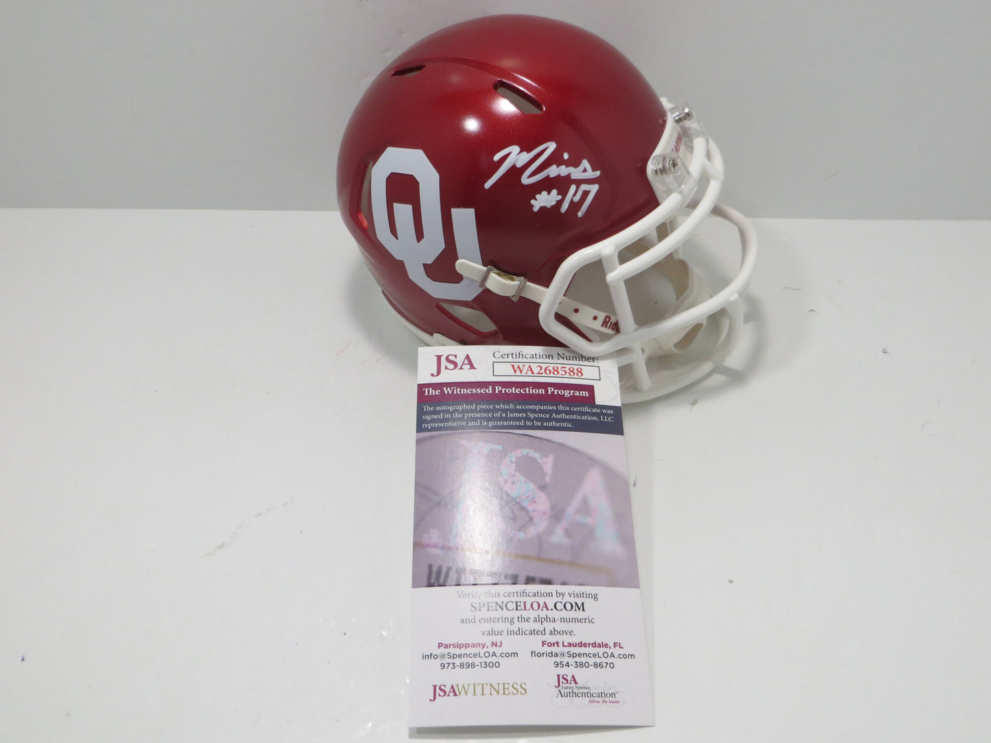 MARVIN MIMS OU OKLAHOMA SOONERS SIGNED Mini Helmet DENVER BRONCOS JSA