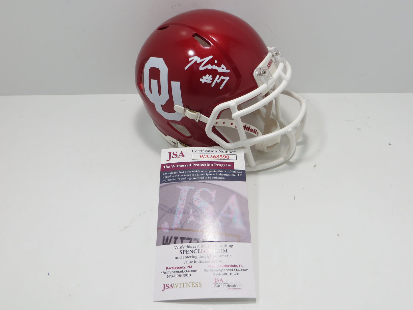 MARVIN MIMS OU OKLAHOMA SOONERS SIGNED Mini Helmet DENVER BRONCOS JSA