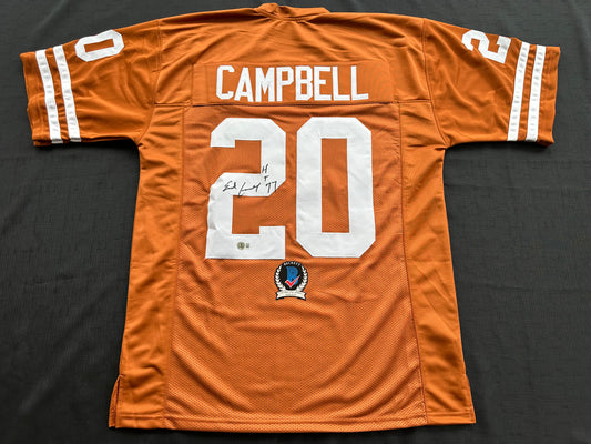 EARL CAMPBELL SIGNED ORANGE FOOTBALL JERSEY Texas Longhorns XL BAS COA