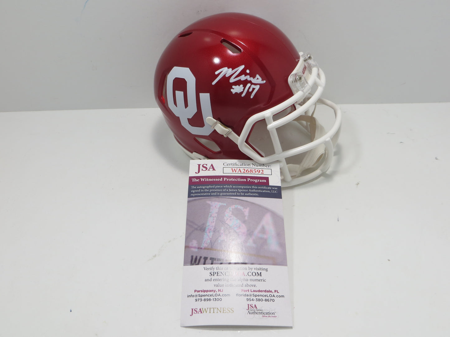 MARVIN MIMS OU OKLAHOMA SOONERS SIGNED Mini Helmet DENVER BRONCOS JSA