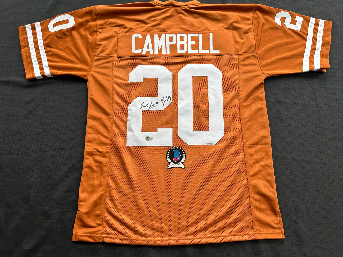 EARL CAMPBELL SIGNED ORANGE FOOTBALL JERSEY Texas Longhorns XL BAS COA