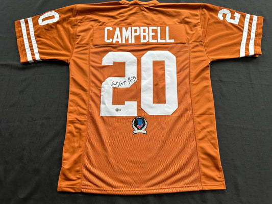 EARL CAMPBELL SIGNED ORANGE FOOTBALL JERSEY Texas Longhorns XL BAS COA