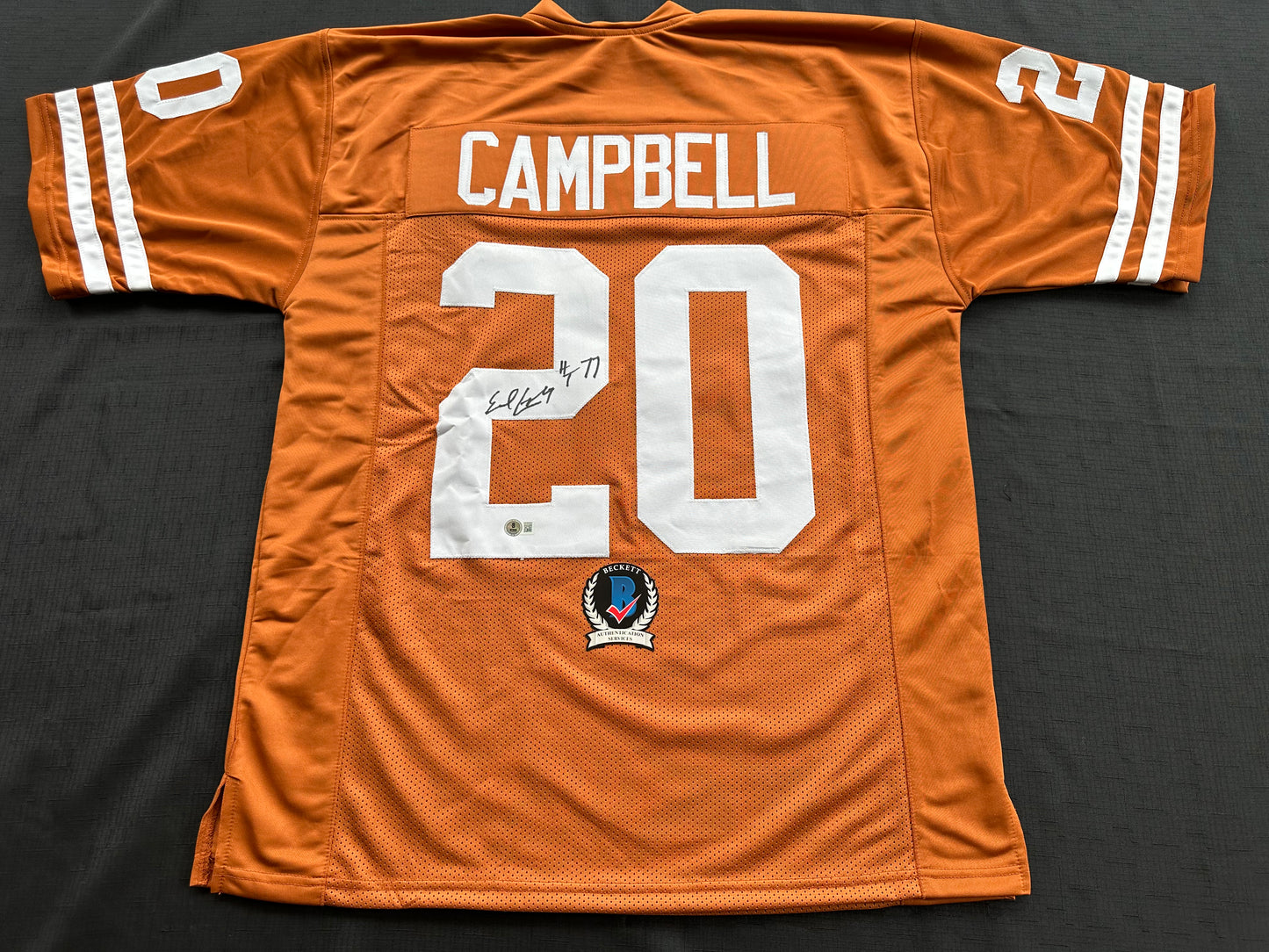 EARL CAMPBELL SIGNED ORANGE FOOTBALL JERSEY Texas Longhorns XL BAS COA