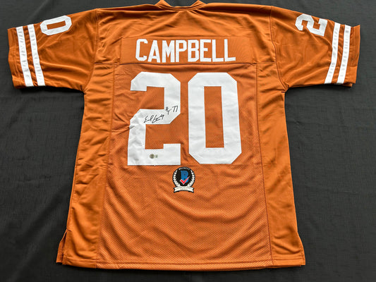 EARL CAMPBELL SIGNED ORANGE FOOTBALL JERSEY Texas Longhorns XL BAS COA