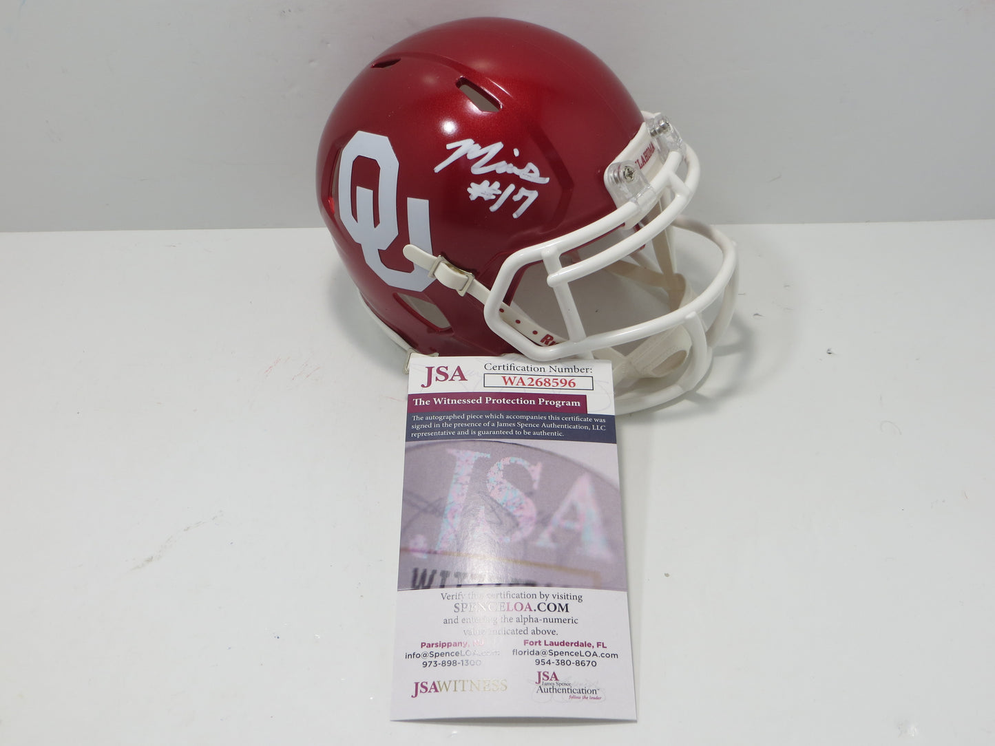 MARVIN MIMS OU OKLAHOMA SOONERS SIGNED Mini Helmet DENVER BRONCOS JSA