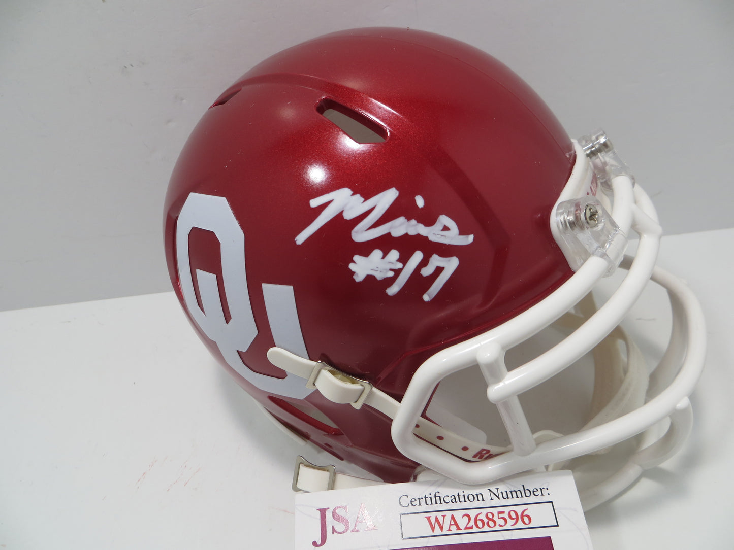 MARVIN MIMS OU OKLAHOMA SOONERS SIGNED Mini Helmet DENVER BRONCOS JSA