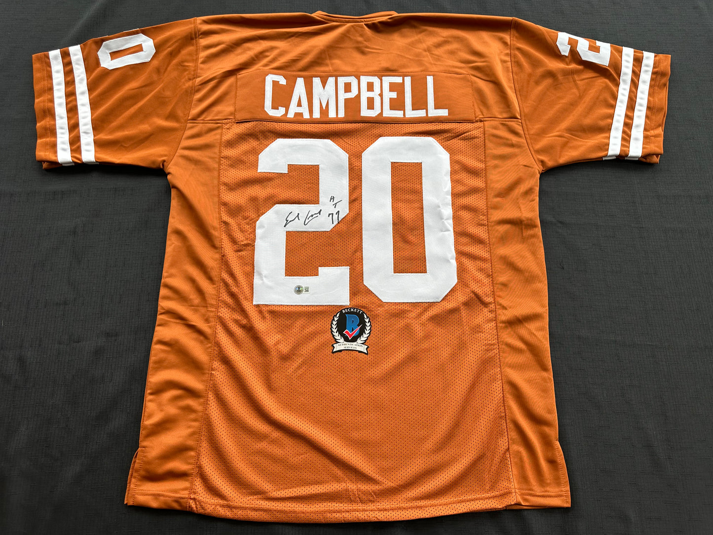 EARL CAMPBELL SIGNED ORANGE FOOTBALL JERSEY Texas Longhorns XL BAS COA
