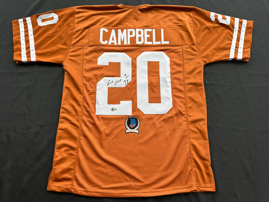 EARL CAMPBELL SIGNED ORANGE FOOTBALL JERSEY Texas Longhorns XL BAS COA