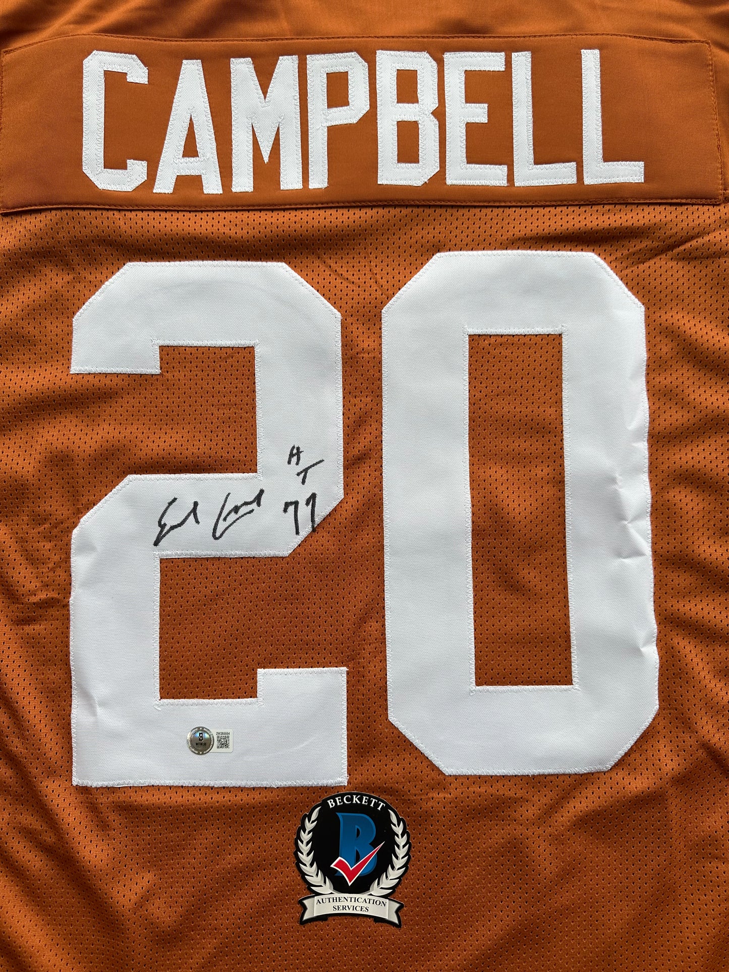 EARL CAMPBELL SIGNED ORANGE FOOTBALL JERSEY Texas Longhorns XL BAS COA