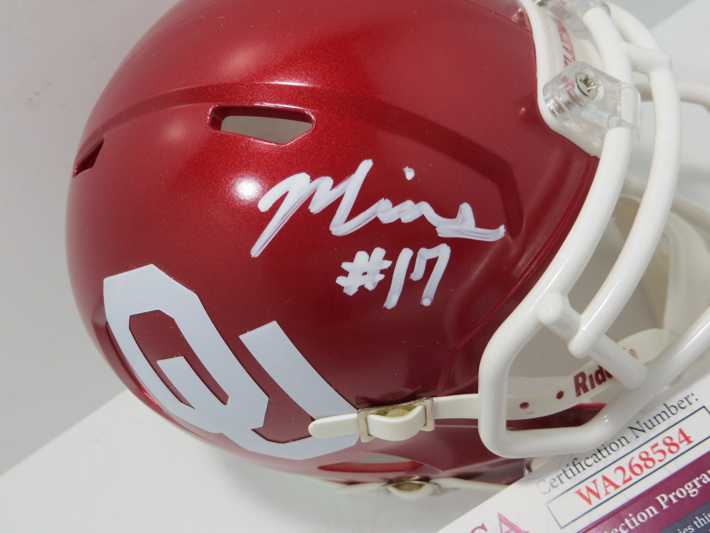 MARVIN MIMS OU OKLAHOMA SOONERS SIGNED Mini Helmet DENVER BRONCOS JSA