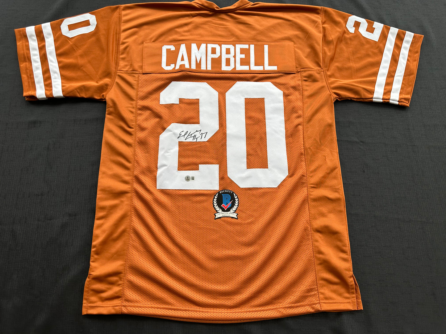 EARL CAMPBELL SIGNED ORANGE FOOTBALL JERSEY Texas Longhorns XL BAS COA