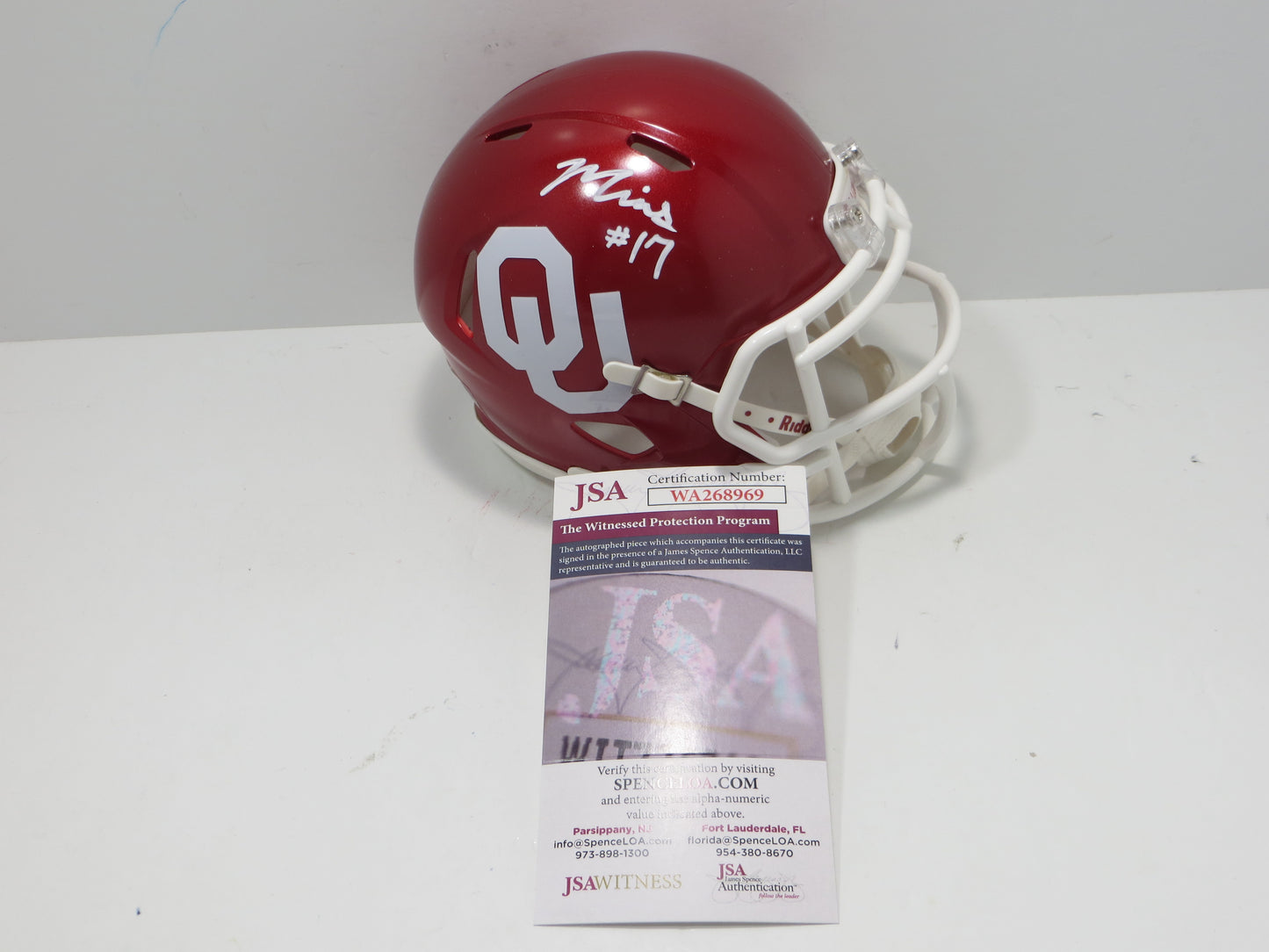 MARVIN MIMS OU OKLAHOMA SOONERS SIGNED Mini Helmet DENVER BRONCOS JSA