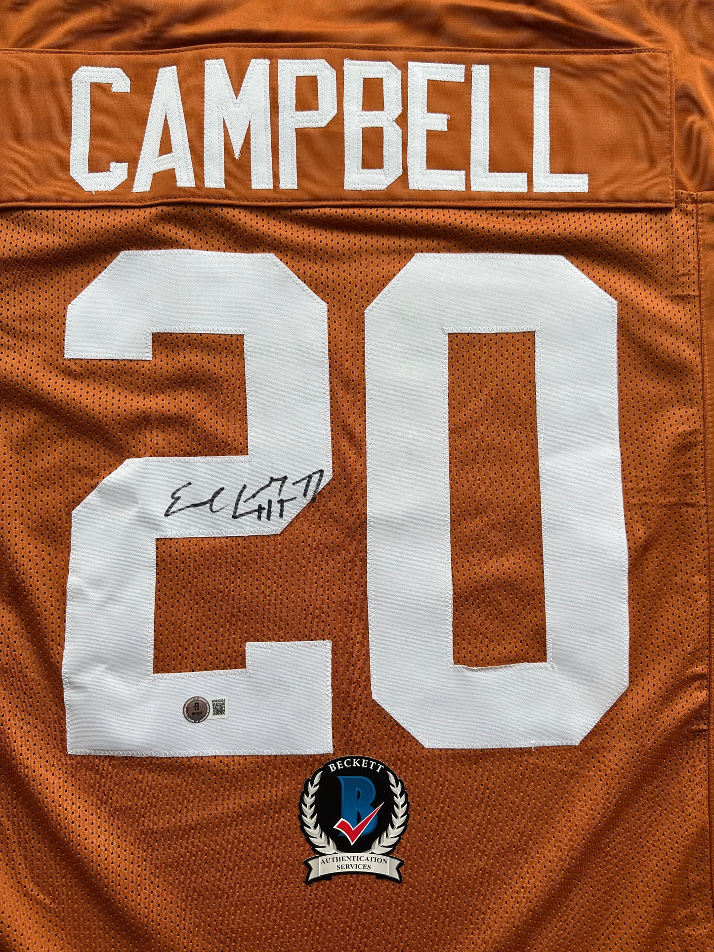 EARL CAMPBELL SIGNED ORANGE FOOTBALL JERSEY Texas Longhorns XL BAS COA