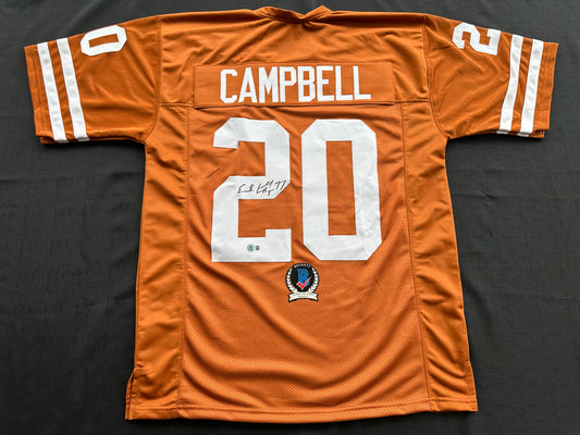 EARL CAMPBELL SIGNED ORANGE FOOTBALL JERSEY Texas Longhorns XL BAS COA