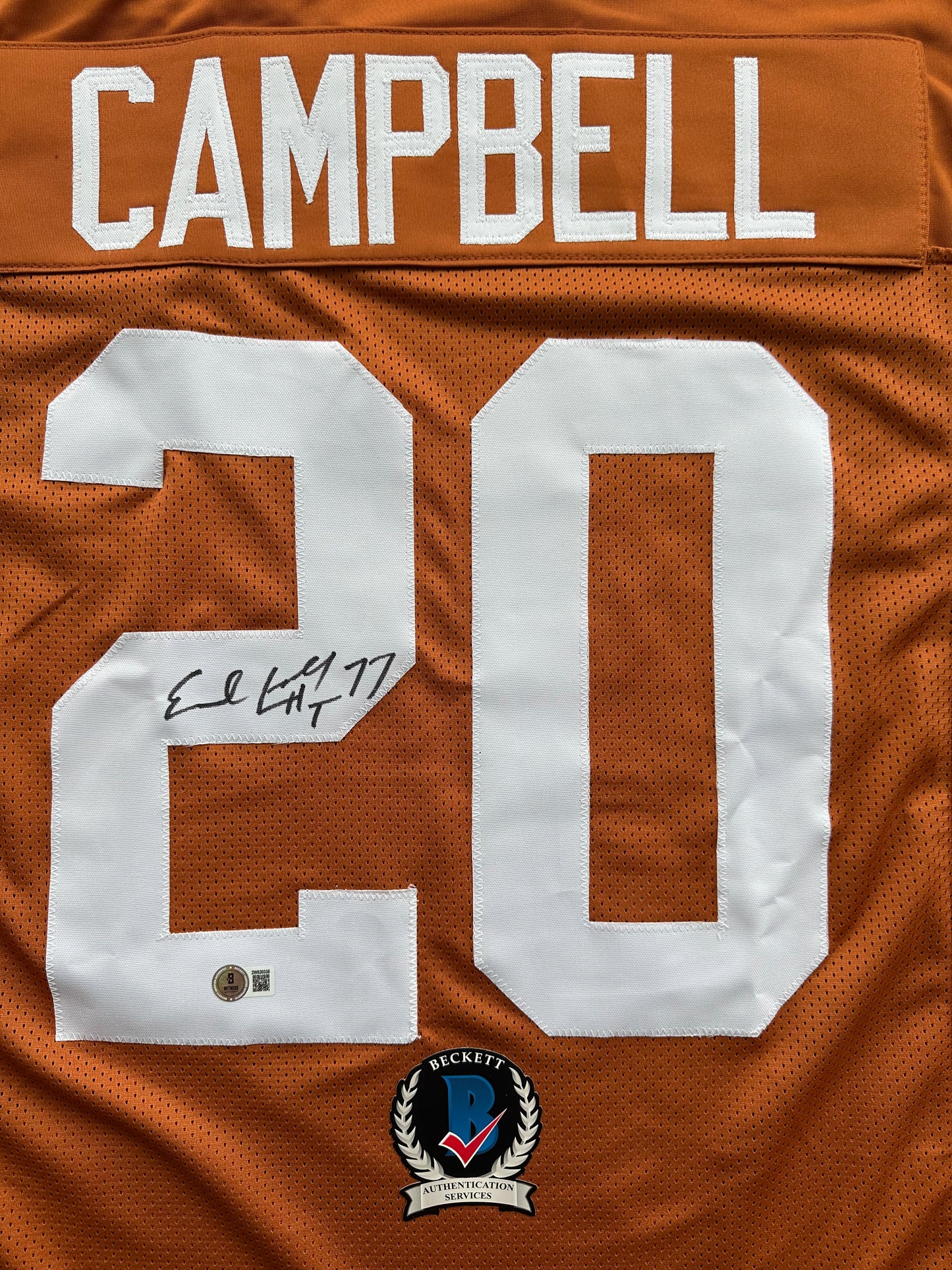 EARL CAMPBELL SIGNED ORANGE FOOTBALL JERSEY Texas Longhorns XL BAS COA