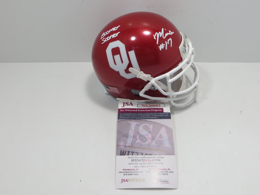 MARVIN MIMS OU OKLAHOMA SOONERS SIGNED Mini Helmet w/BoomerSooner JSA COA
